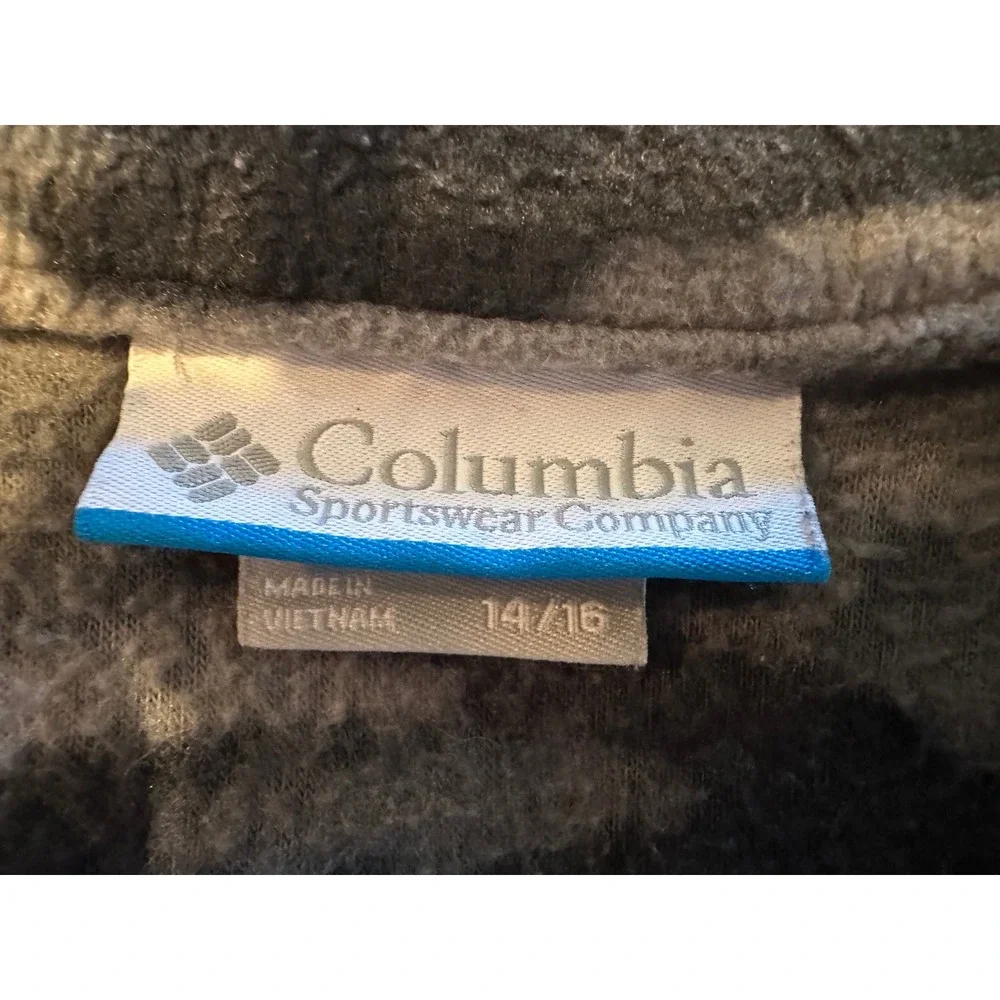 Columbia Fleece Jacket Boys Kids 14/16 Grey Camo Full Zip Camouflage Sweater